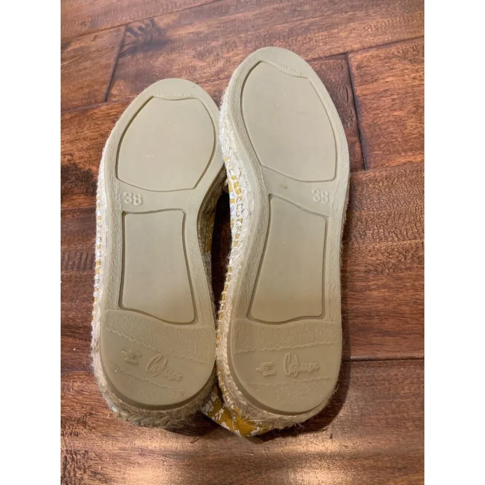 Castaner White & Mustard Yellow Floral Print Hemp Sole Flats, Size 38 (Eur)